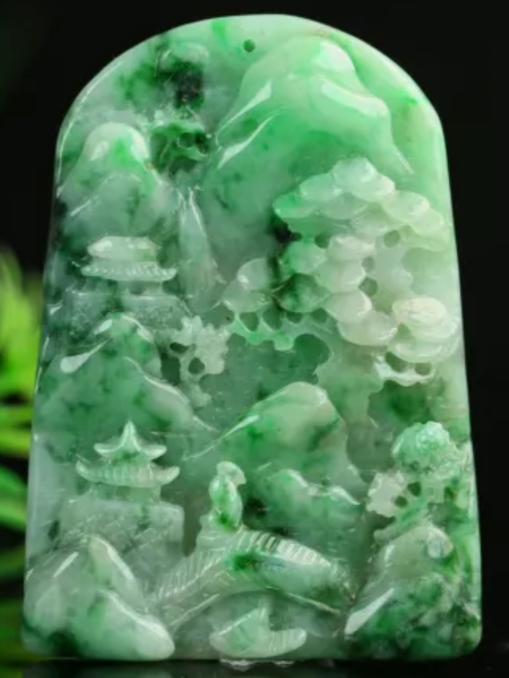 Cert'd Untreated Green Nature Grade A Jadeite Jade Pendant landscape